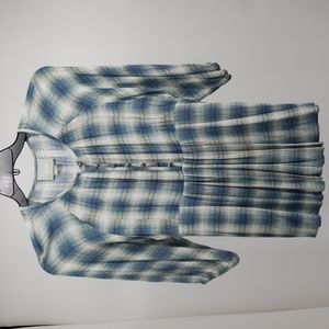 Anthropologie Maeve Blouse Medium Teal Cream Peasant Plaid Shirred Boho Size XS